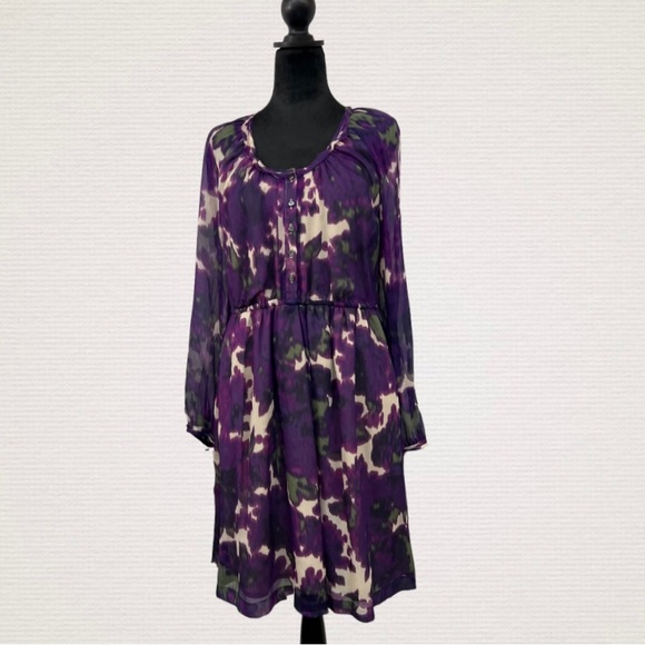 J.Crew Long Sleeve Silk Floral Purple Print Dress Sz 8 - Picture 8 of 9